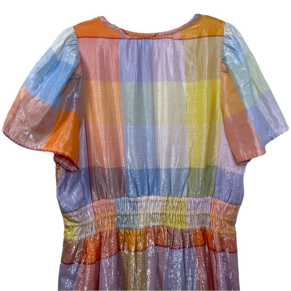 Anthropologie, Women’s ‘Somerset’ Mini Dress Metallic Plaid Pastel, Orange Large - Picture 7 of 16